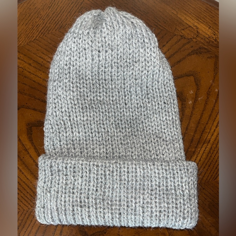 Gray knit beanie made from recycled plastic